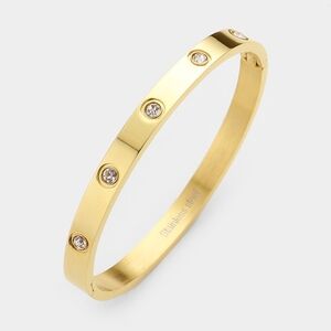 Gold Metal Stainless Steel Crystal Rhinestone Bangle Evening Bracelet Casual